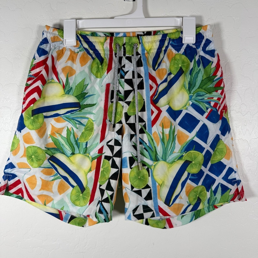 Kenny Flowers Swim Trunks Mens Large Green Lime Margarita Lined Mesh Party
